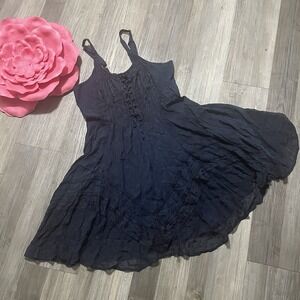 MY CHOICE Sz L Navy Blue Asymmetrical‎ Dress Fairy Grunge Renaissance Ren Faire